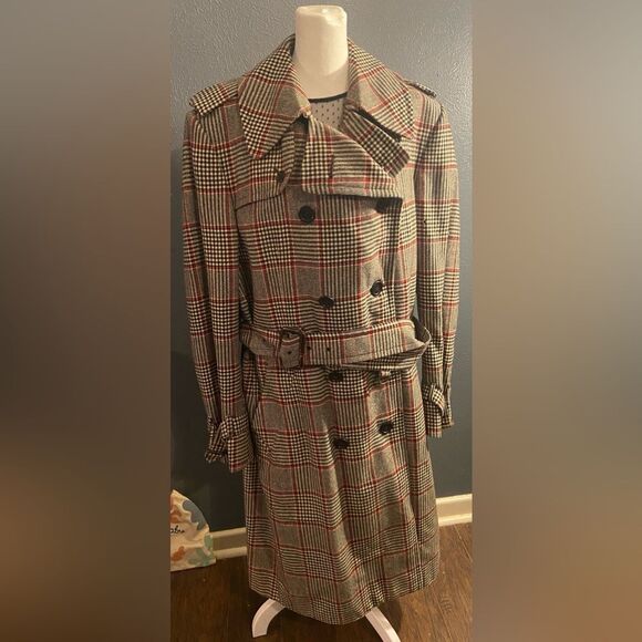 Aquascrutum Vintage Plaid Trench Coat with Belt - Picture 3 of 16